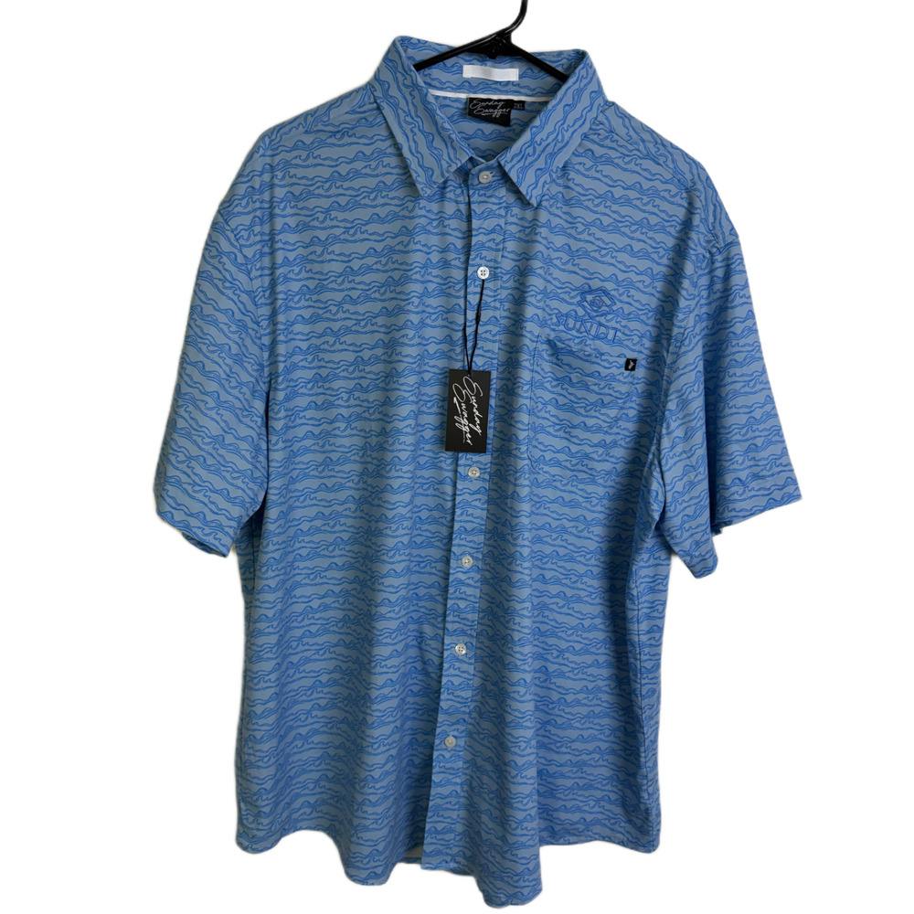 Sunday Swagger Swell Polo Shirt Mens 2XL Blue Performance Prep Button Logo Sundt